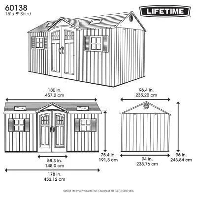 Lifetime 15 Ft. x 8 Ft. Outdoor Storage Shed (Model 60138)