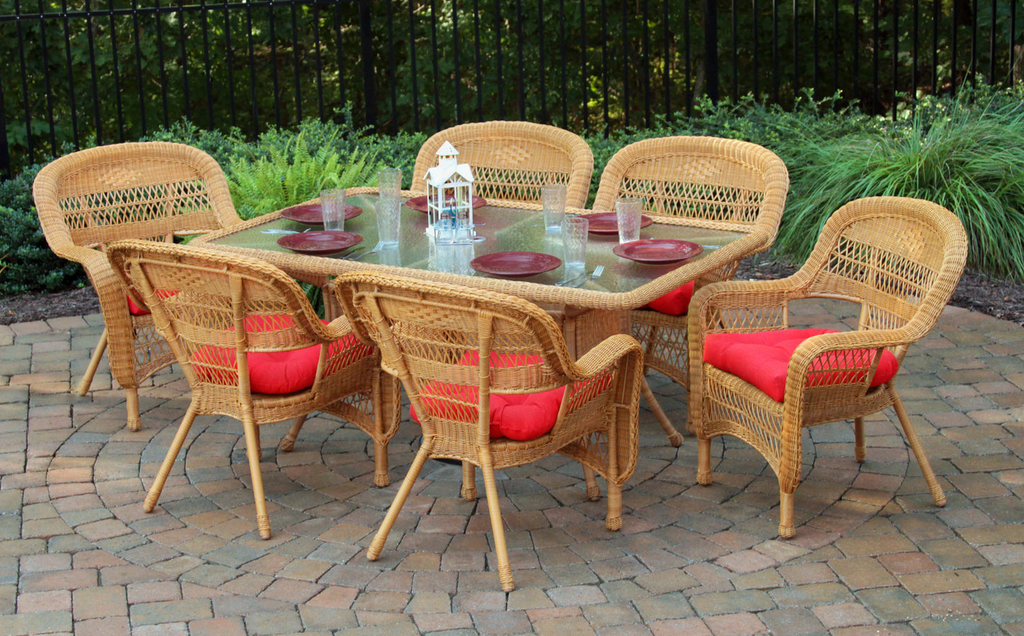 Portside 7Pc Dining Set  (6 chairs, 66" dining table) - Amber - Red