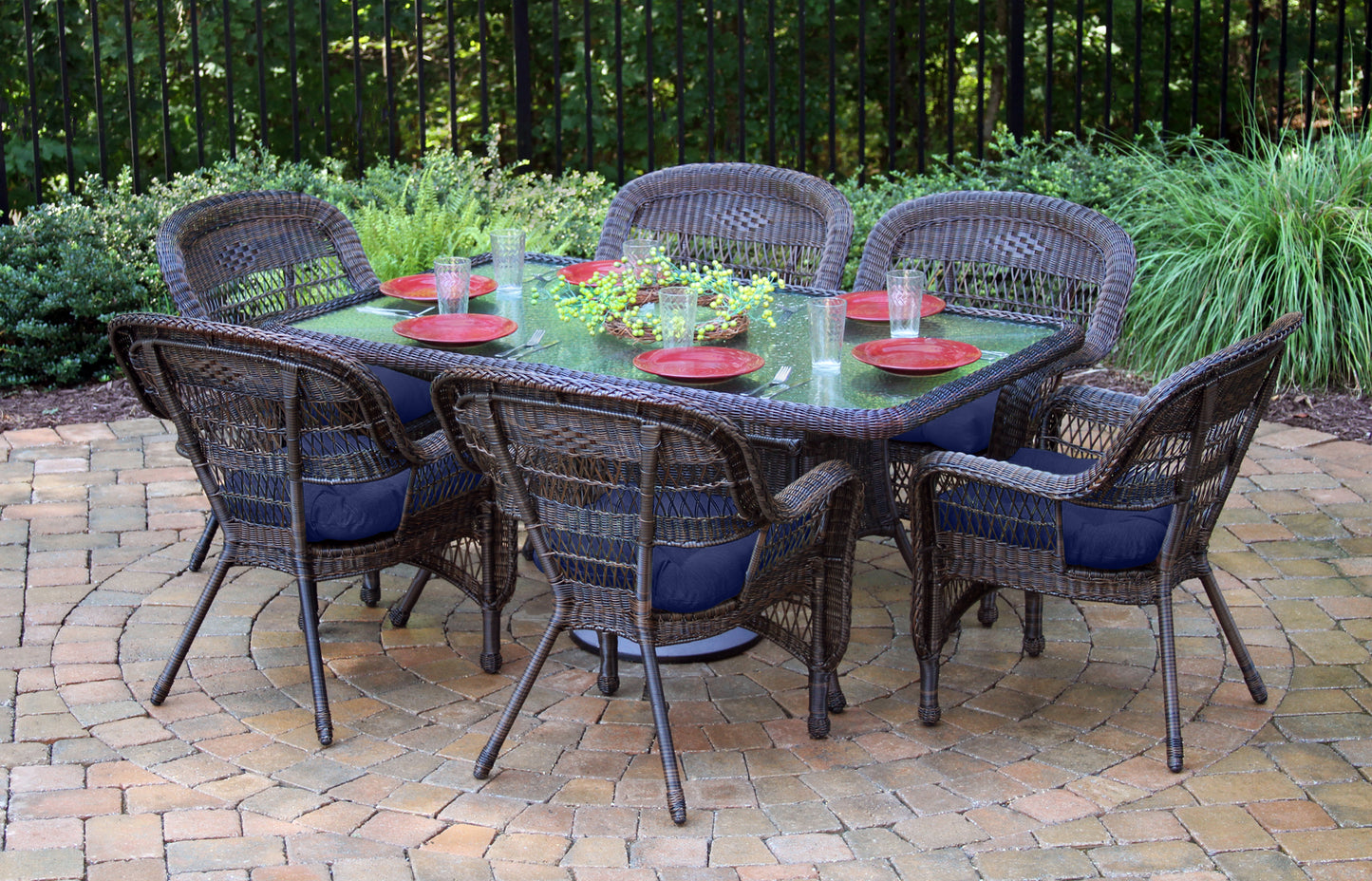 Portside 7Pc Dining Set  (6 chairs, 66" dining table) - Dark Roast - Navy