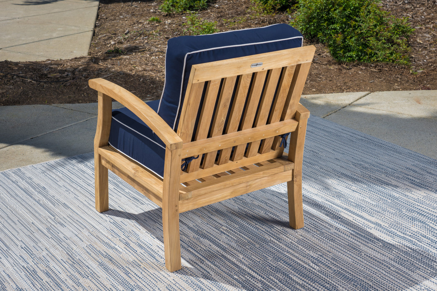 5Pc Indonesian Teak Club Chair Set, Sunbrella Navy