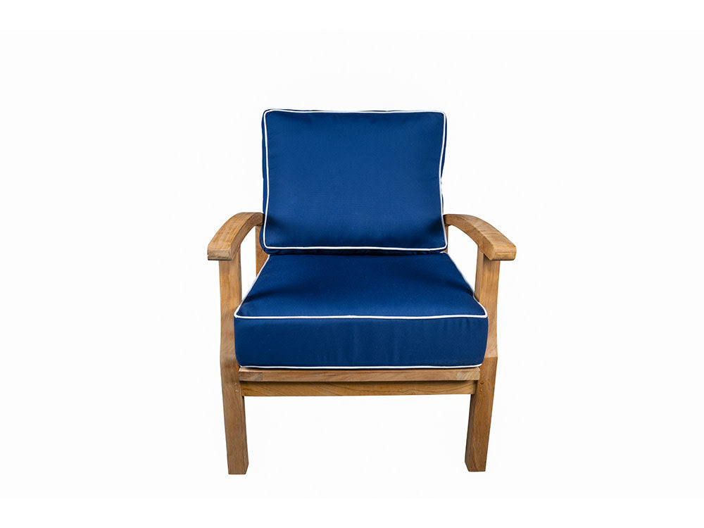 5Pc Indonesian Teak Club Chair Set, Sunbrella Navy