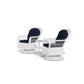Biloxi 3 Piece Swivel Glider Bistro Set - Pure White Wicker - Navy Blue Cushions - Clear Ripple Glass