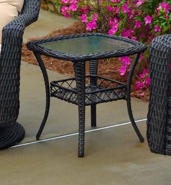 Biloxi 3 Piece Swivel Glider Bistro Set - Dark Wicker - Beige Cushions - Clear Ripple Glass