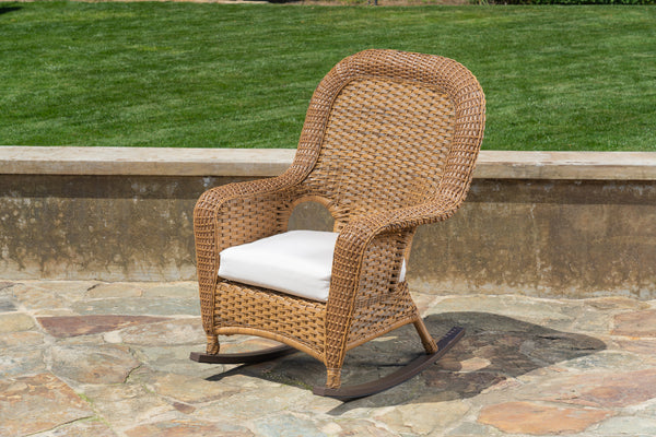 Sea Pines Mojave Wicker Outdoor Rocking Chair with Sunbrella Canvas Canvas Cushion