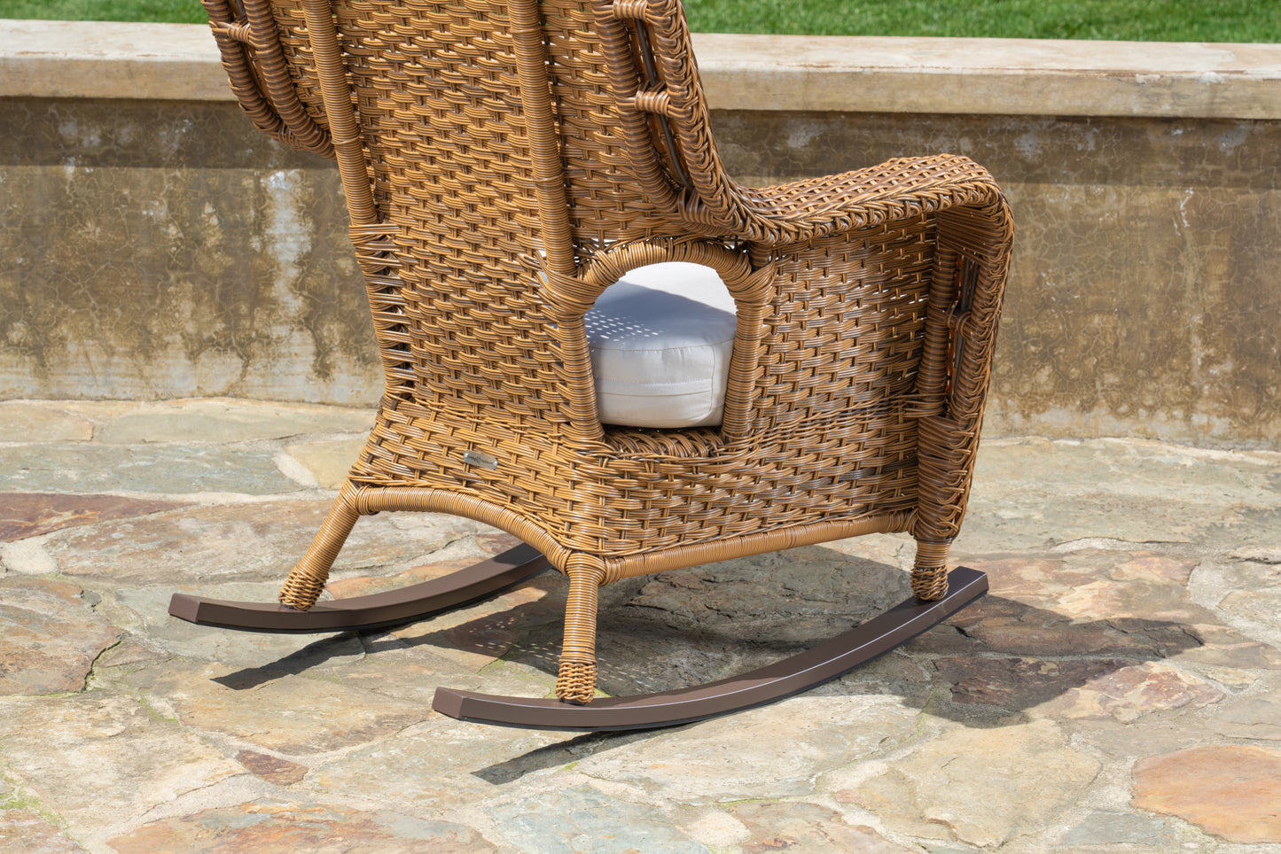 Sea Pines Mojave Wicker Outdoor Rocking Chair with Sunbrella Canvas Canvas Cushion