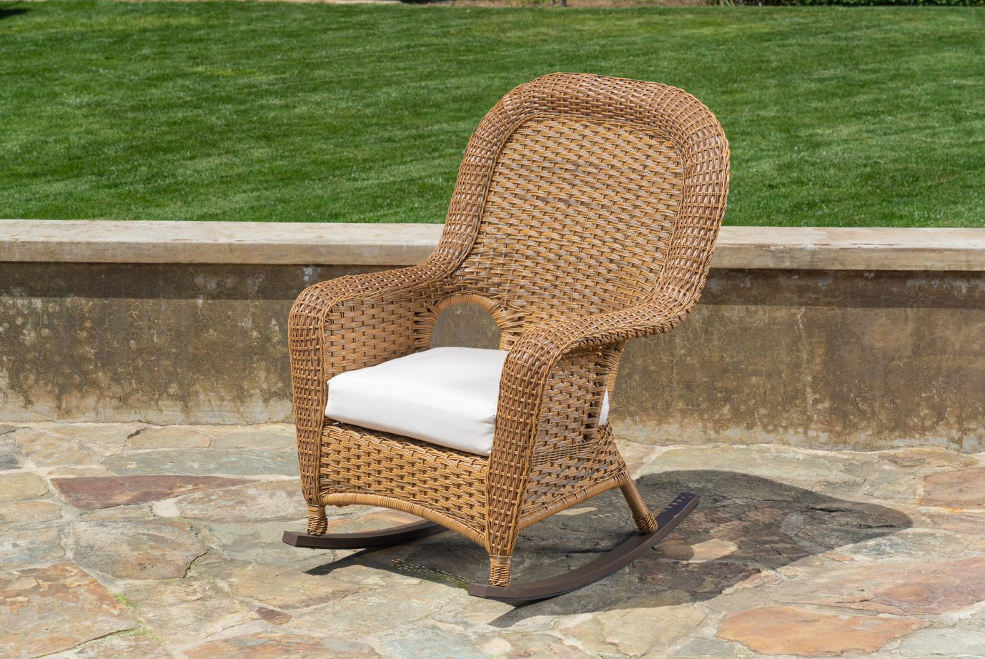 Sea Pines Mojave 3-Piece Wicker Outdoor Rocking Chair Set with Sunbrella Canvas Canvas