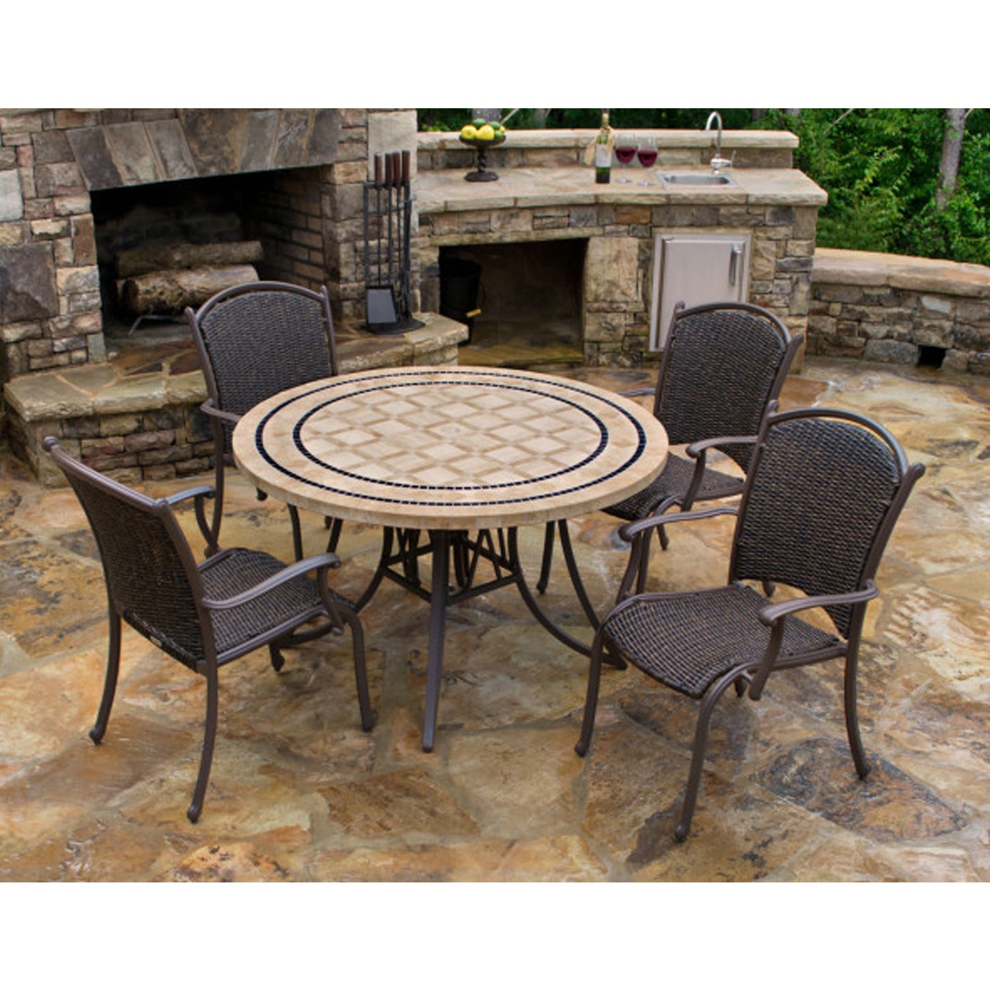 Marquesas 5Pc Dining Set (4 arm chairs, 48" stone table)