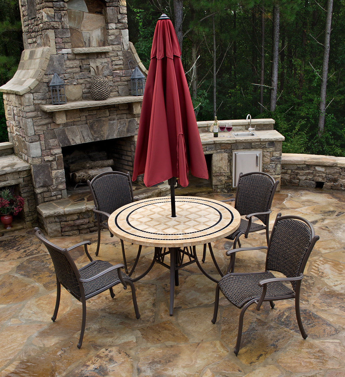 Marquesas 5Pc Dining Set (4 arm chairs, 48" stone table)