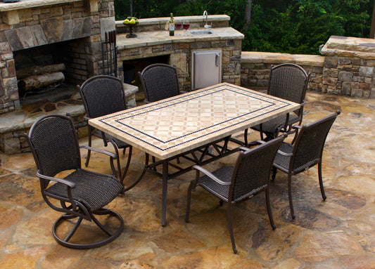 Marquesas 7Pc Dining Set (4 chairs, 2 swivel rockers, 70" stone table)