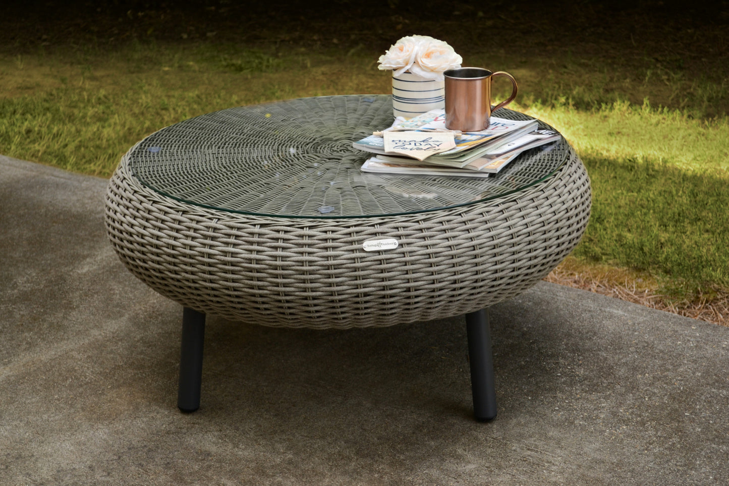 Round Wicker Coffee Table - Driftwood