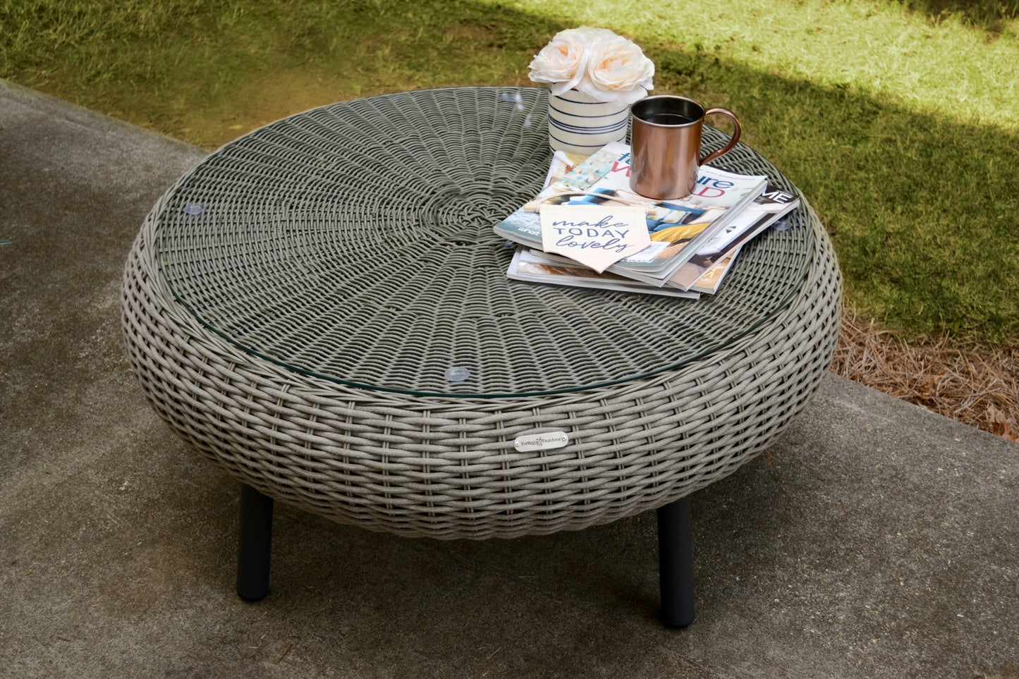 Round Wicker Coffee Table - Driftwood