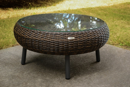 Round Wicker Coffee Table - Pecan