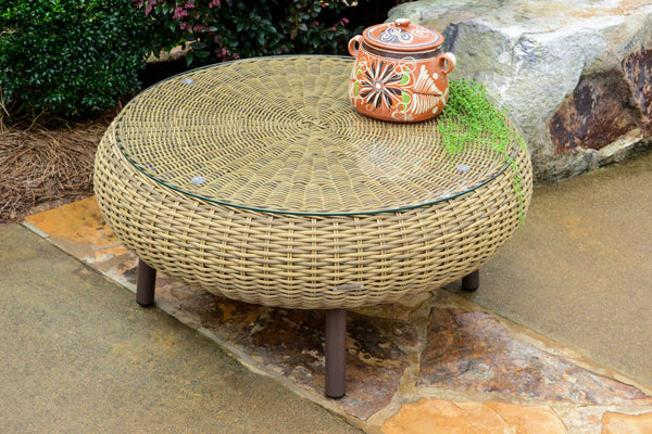 Round Wicker Coffee Table - Wheat
