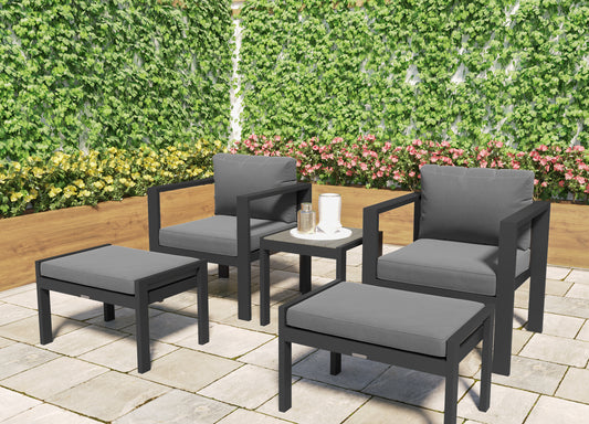 Lakeview 5-Piece Bistro Set (2 Chairs, 2 Ottoman, 1 Side Table) - Charcoal