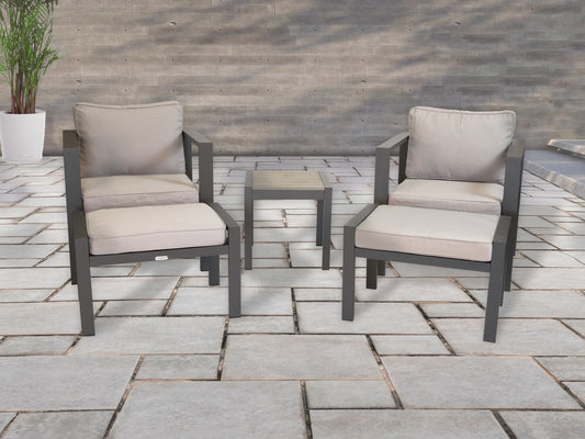 Lakeview 5-Piece Bistro Set (2 Chairs, 2 Ottoman, 1 Side Table) - Gray