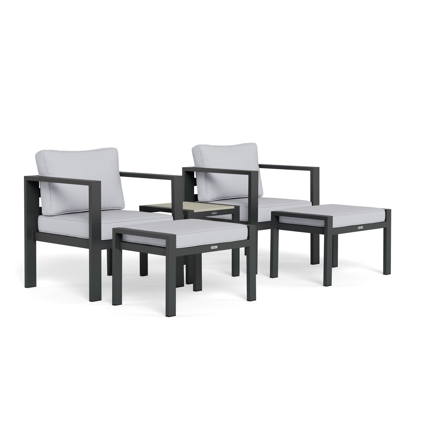 Lakeview 5-Piece Bistro Set (2 Chairs, 2 Ottoman, 1 Side Table) - Gray