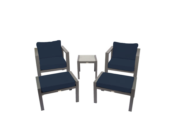 Lakeview 5-Piece Bistro Set (2 Chairs, 2 Ottoman, 1 Side Table) - Navy