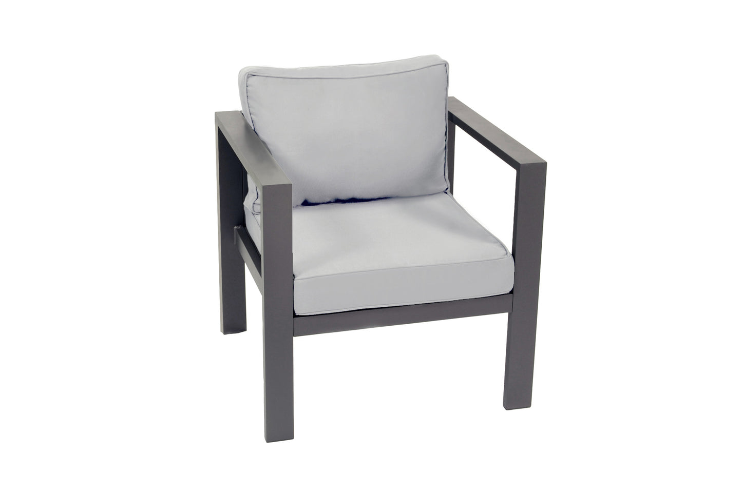 Lakeview Aluminum Club Chair w/ Cushion, Ottoman, and Side Table - Gray