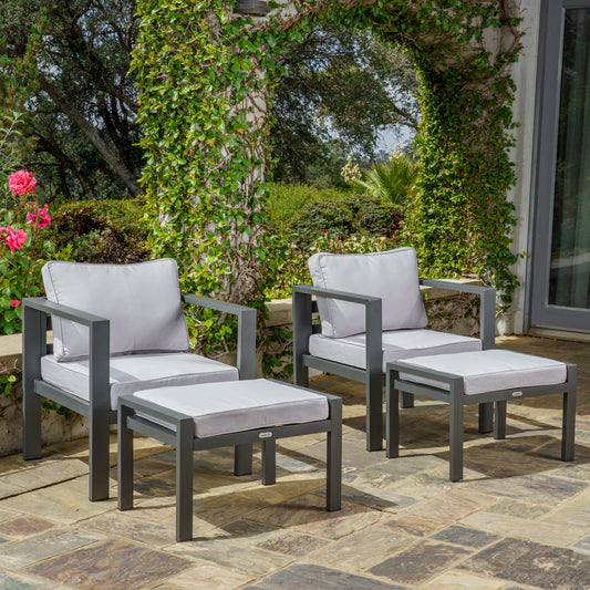 Lakeview Aluminum Chair Set (2 Chairs & 2 Ottomans) - Gray
