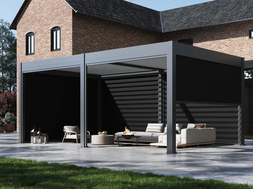 Lugano Louvered Pergola with Wind Screens