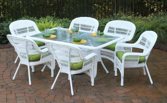 Portside 7Pc Dining Set  (6 chairs, 66" dining table) - White - Green