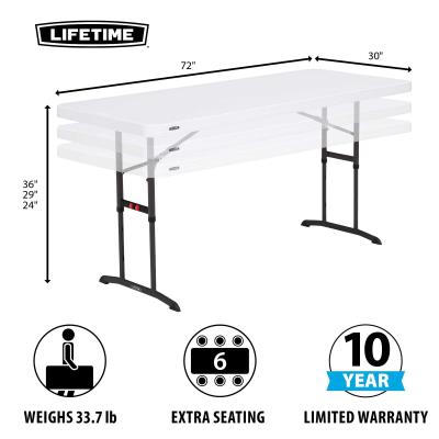 Lifetime 6-Foot Adjustable Height Table (Commercial) - White Granite