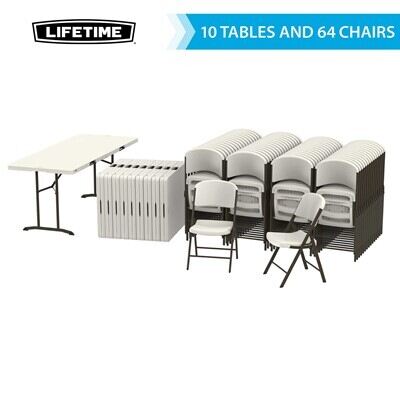 Lifetime (10) 6-Foot Fold-In-Half Tables and (64) Chairs Combo (Commercial)