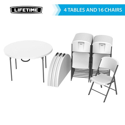 Lifetime (4) 48-Inch Round Fold-In-Half Tables and (16) Chairs Set