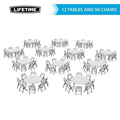 Lifetime (12) 60-Inch Round Stacking Tables and (96) Chairs Combo (Commercial)