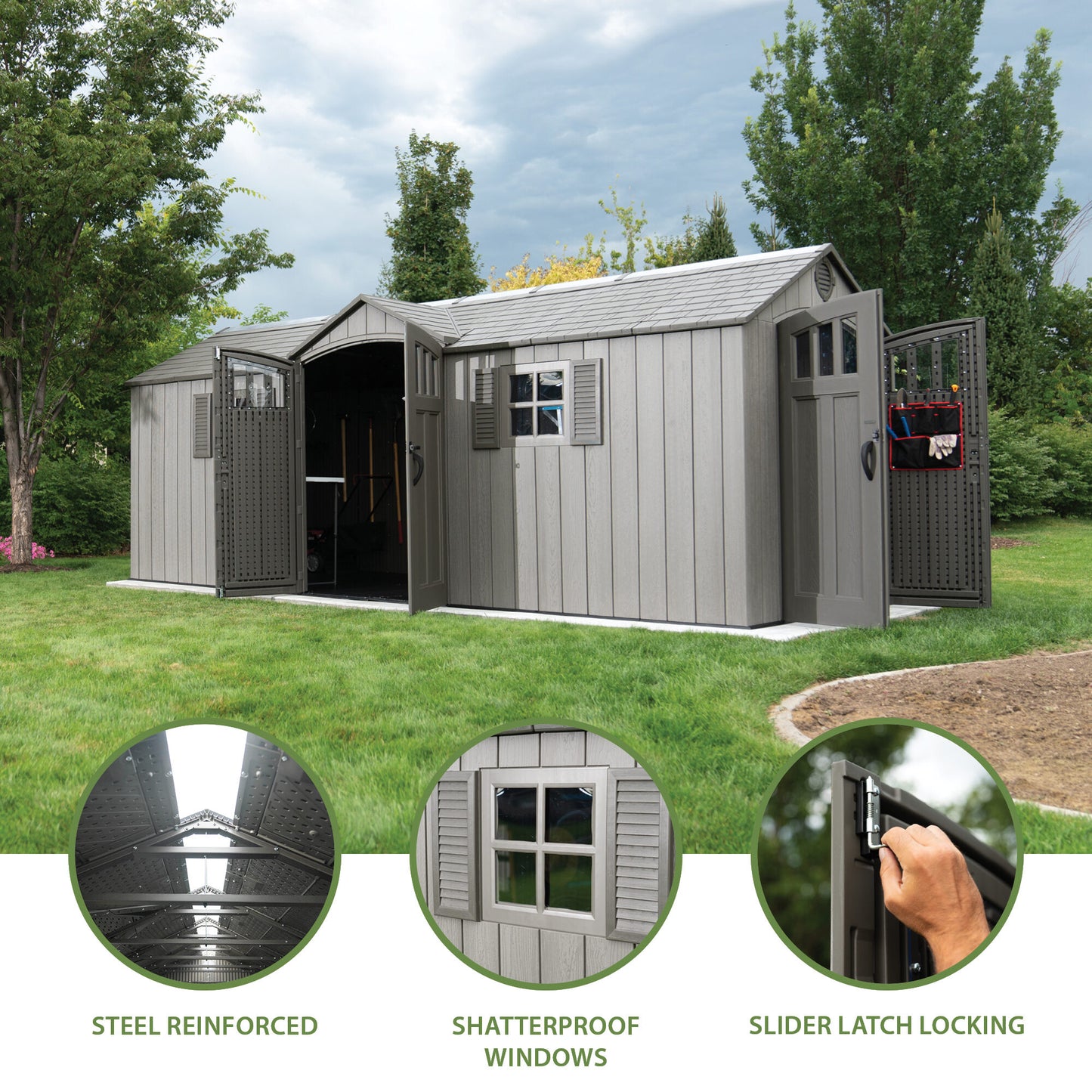 Lifetime 20 Ft. x 8 Ft. Outdoor Storage Shed DUAL ENTRY & ROUGHCUT EDITION (60351)
